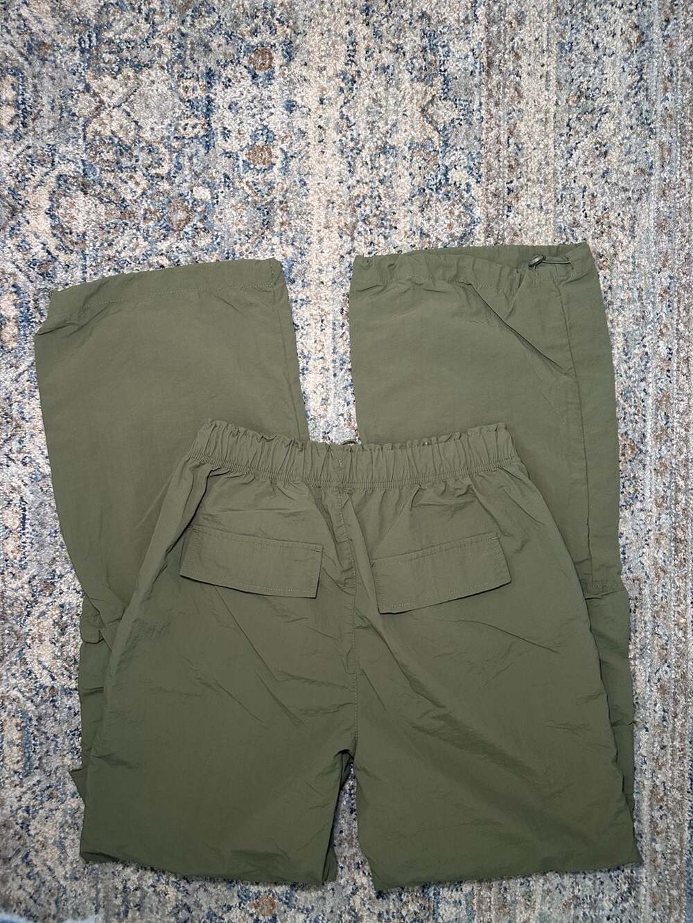 Love Tree Women's Olive Green Cargo Pants Size M Elastic Waist Drawstring - Picture 4 of 5